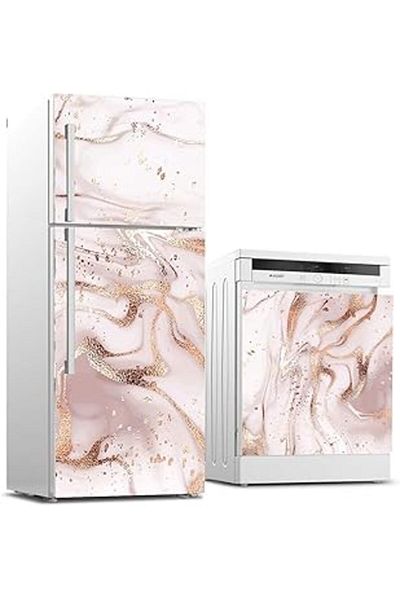 Mu Art Ahşap Refrigerator and Dishwasher White Goods Sticker Covering Abstract Pink Glitter