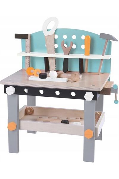 Ecotoys Banc de Lucru Lemn 32 Unelte si Accesorii, "ISP EcoToys", pentru Copii, Dezvolta Inteligenta