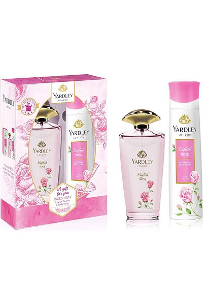 Yardley London English Rose Perfume Gift Set for Women - Eau de Toilette 125ml and Body Spray 150ml