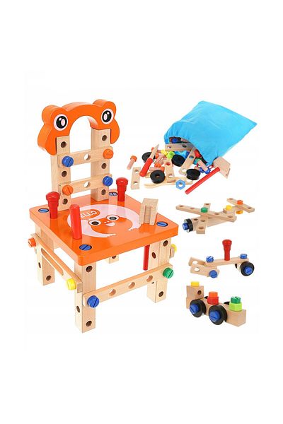 İSP ISP LikeSmart "Hello Frog Wood" Children's Workbench, with Tools and Accessories, 54 Pieces, Bag