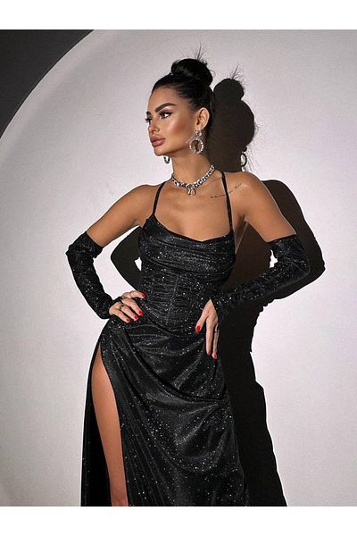 Zoe Zoe Γυναικείο μακρύ φόρεμα με γκλίτερ