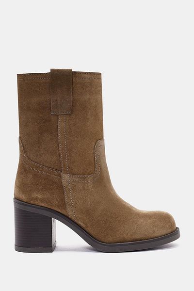 Bestyle Zenda Women's Camel Real Suede Leather Thick Heeled Boots