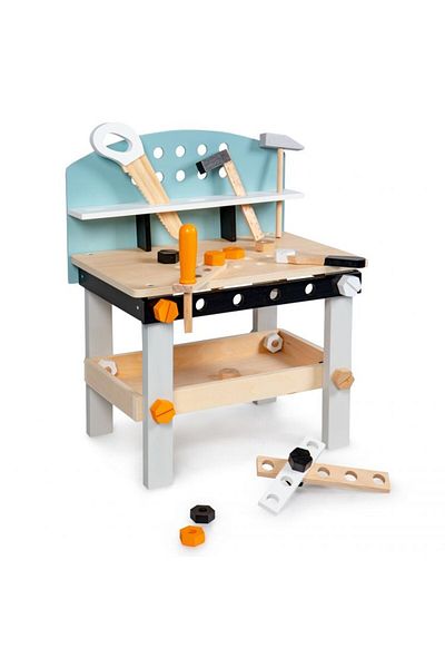 Ecotoys Banc de Lucru Lemn 32 Unelte si Accesorii, "ISP EcoToys", pentru Copii, Dezvolta Inteligenta