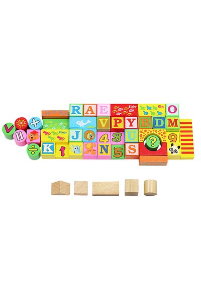 İSP Wooden Cube Construction Set 200 Pieces "LikeSmart DigitalBlocks Bucket", Numbers, Letters,