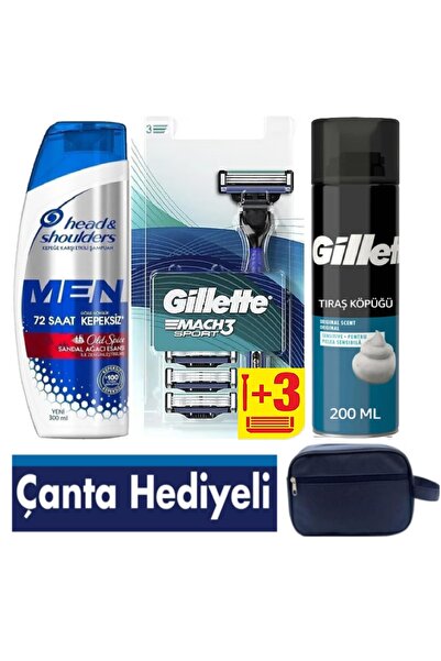 Gillette Mach3 Sport 1 Makine+ 3 Yedek Tıraş Bıçağı+200 ML Hassas köpük +300 ...