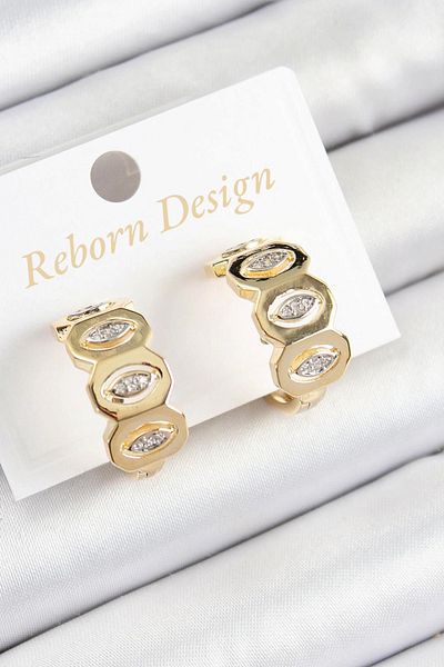 REBORN DESIGN Brass Zircon Stone Drop Figured Ring Model Gold Color Women's Earrings