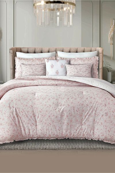Bee Home Bed and Bath Beautiful Flower | 6 Pieces King Comforter Set - 280 X 244 Cm - Pink