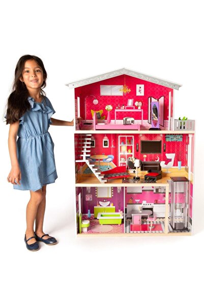İSP Wooden dollhouse without sharp edges, "ISP LikeSmart Malibu Residence" with 3 floors