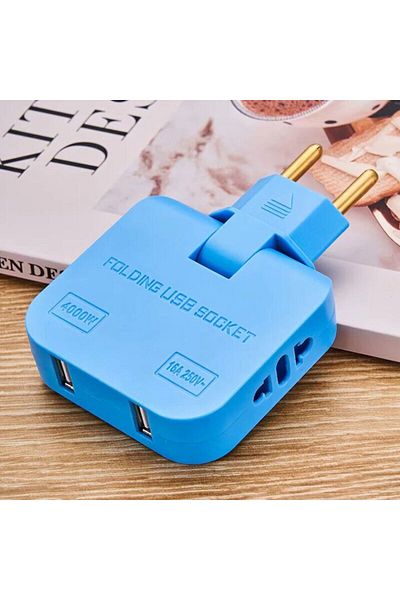 OEM Adaptor dublu stecher priza cu 2 porturi USB si rotire 180°, pentru spatii inguste