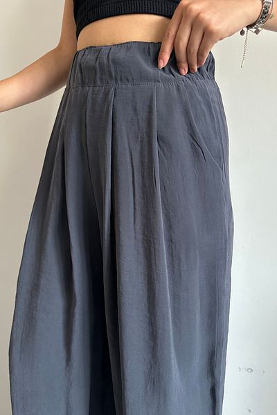 adba style Elastic Waist Parachute Fabric Loose Cut Palazzo Women's Trousers 4017