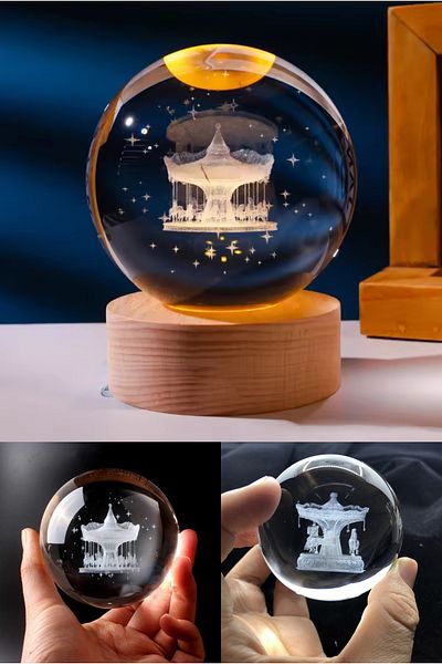 Wolawood Premium Crystal Glass Snow Globe 3D Lighted Figurine Lamp Wooden Base Led Decorative USB Gift Set