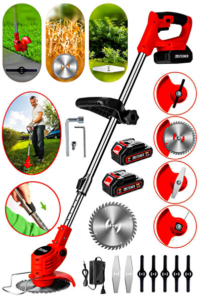 Genel Markalar 21V Çift Akülü Tırpan Uzatma Kollu Çim Çalı Ot Biçme Şarjlı Tı...