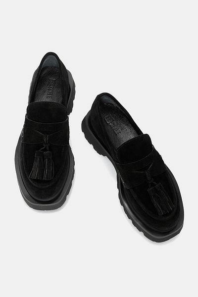 Bestyle London Women's Black Real Suede Leather Tasseled Loafer
