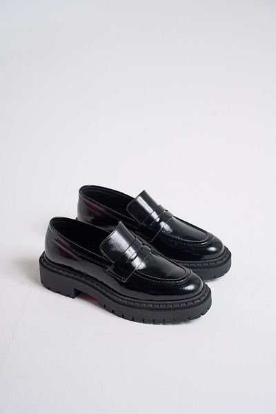 Bestyle Futh Women's Black Real Wrinkled Patent Leather Loafer