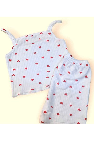 BEBEĞİME ÇORAP Girls' Summer Cotton Pajama Set with Straps and Shorts