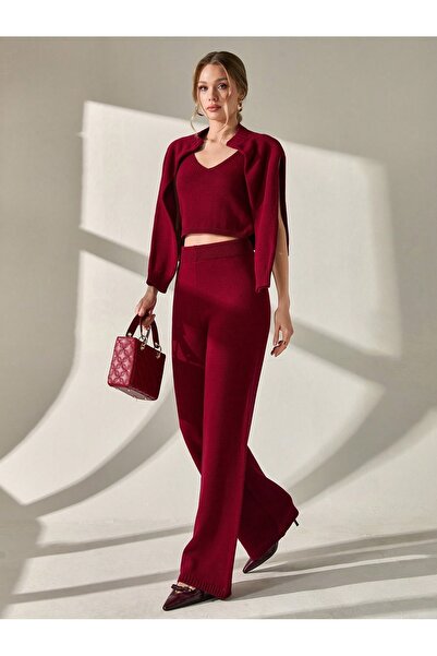 AYZEY بدلة تريكو باللون العنابي