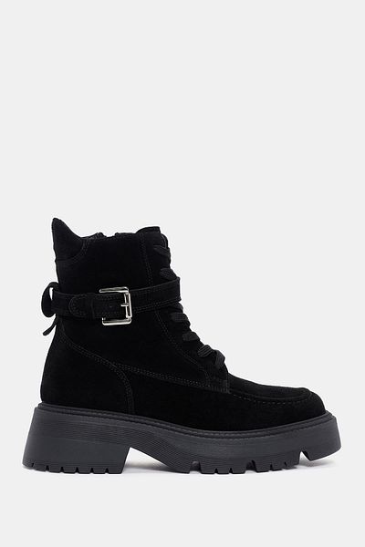 Bestyle Hank Women's Black Real Suede Leather Buckle Boots