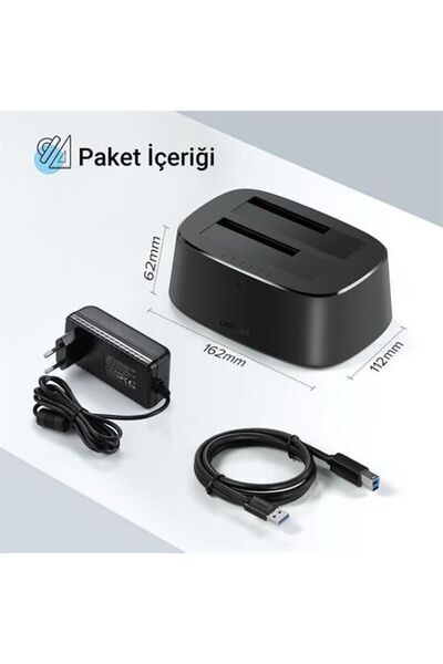 Ugreen 50742 USB Type-C 3.1 Gen2 2.5'' HDD SSD Dual Dock Station Alüminyum Harici Disk Kutusu