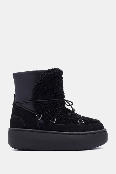 Bestyle Pegix Women's Black Lace Detailed Sheepskin Thick Soled Snow Boots