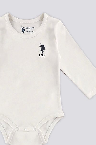 U.S. Polo Assn. SET DE 2 BODY CU MANE LUNGHI BEBE FETITA - CREMA/PENTRU MODEL
