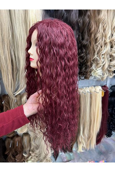 AKOLİFE Red Long Curly Afro Wig - Human Hair Texture