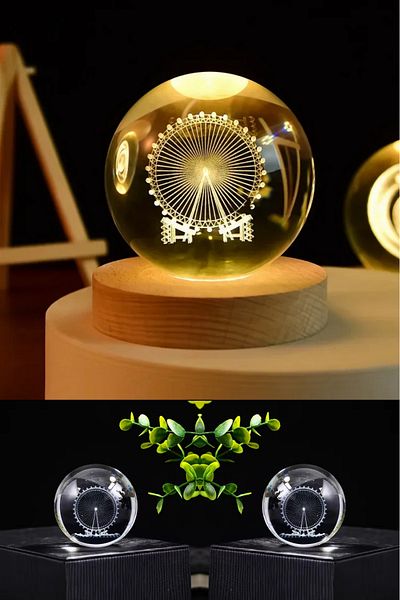 Wolawood Premium Crystal Glass Snow Globe 3D Lighted Figurine Lamp Wooden Base Led Decorative USB Gift Set