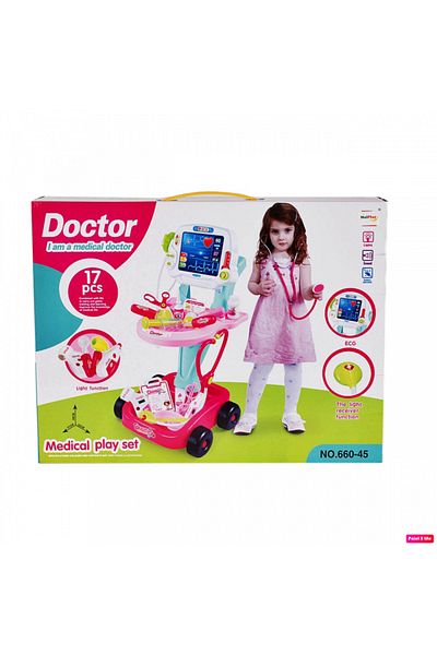MalPlay Set medical pentru fete, MalPlay, Ecograf cu sunete si lumini, accesorii incluse, Roz