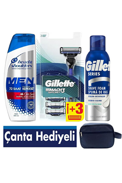Gillette Mach3 Sport 1 Makine+ 3 Yedek Tıraş Bıçağı+200 ML köpük +300 ML Şamp...