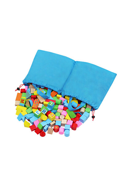 İSP Wooden Cube Construction Set 200 Pieces "LikeSmart DigitalBlocks Bucket", Numbers, Letters,