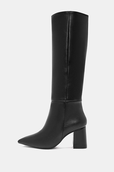 Bestyle Lopez Women's Black Pointed Toe Thick Heeled Boots