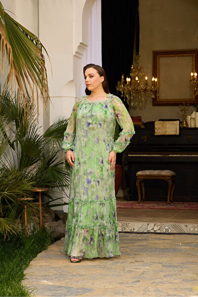 QUİZAS فستان كويزاس فضفاض مع زهرة الأورجانزا المكشكشة وتفاصيل التطريز