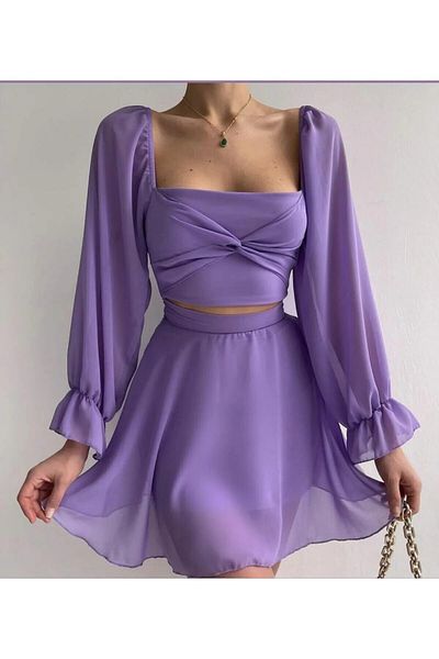 Zoe Zoe Φόρεμα με φόδρα από ύφασμα Chiffon One Piece μαύρο μίνι φόρεμα με φούστα και τοπ 013