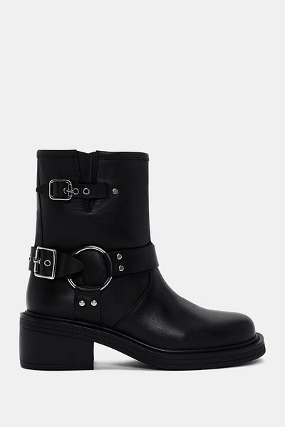 Bestyle Rock Women's Black Buckle Detailed Real Leather Boots
