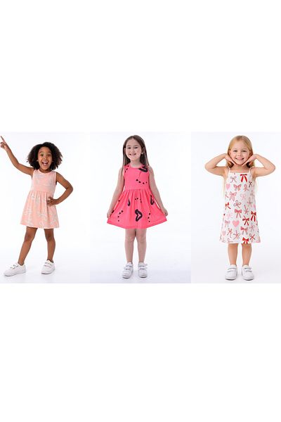 minikiss 3 Pieces Summer Printed Lycra Single Jersey Fabric Girl's 3-Piece Dress