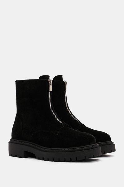 Bestyle Ziva Women's Black Suede Leather Zippered Boots