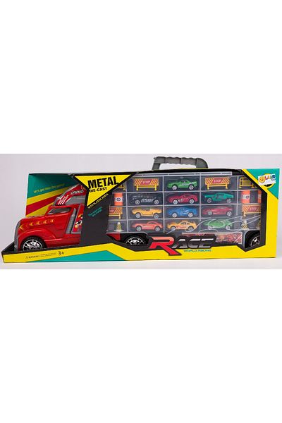 İSP Camion de transport tip TIR, covor pentru joaca, "ISP Metal Transport" cu 10 masinute, TIR, si multi