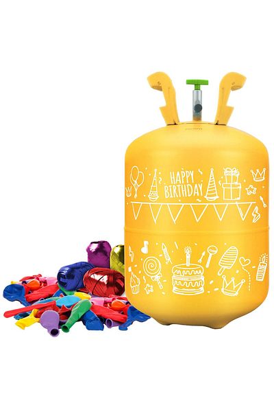 İSP Complete Balloon Party Set, Helium Cylinder, "ISP", with 30 Colorful Balloons, 40m of Ribbon,