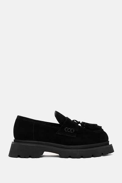 Bestyle London Women's Black Real Suede Leather Tasseled Loafer