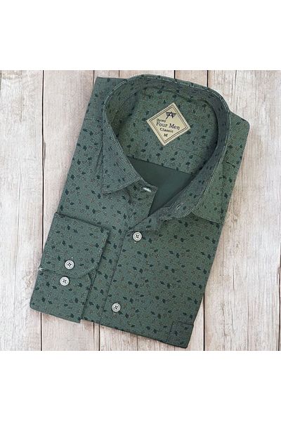 GÖMLEK GALERİSİ Men's Classic Wide Relaxed Fit Pocket Patterned Long Sleeve Cotton Shirt