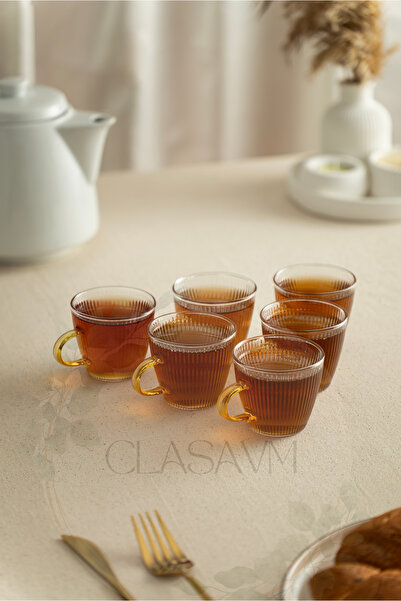 clasavm Luno Transparent Glass Set of 6 Coffee Espresso Tea Cups 110 ml - Modern and Elegant Design | 6 Glasses