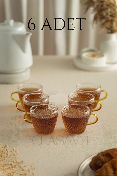 clasavm طقم من 6 أكواب شاي قهوة اسبريسو من زجاج سيلفا الشفاف 110 مل - تصميم عصري وأنيق | 6 أكواب