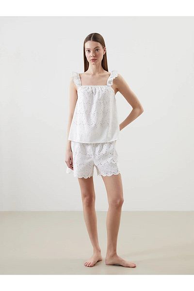 LC Waikiki Lcw Dream Square Collar Lace Women's Shorts Pajamas Set (S5)