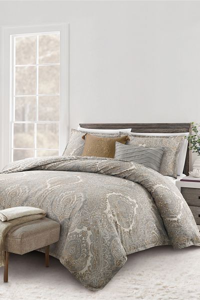 Bee Home Bed and Bath Aspen | 5 Pieces King Comforter Set - 275 X 244 Cm - Grey Gold
