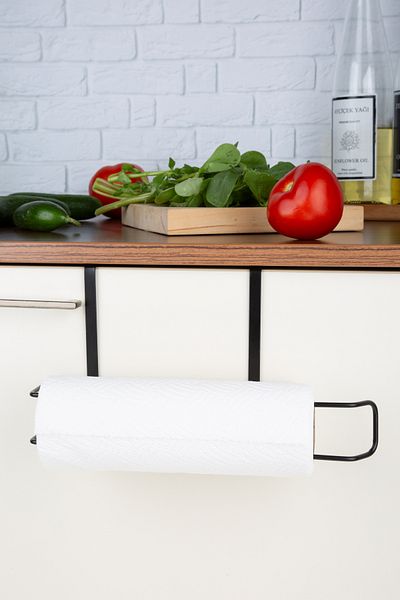 UG Home Черен държач за кухненска хартия, държач за кухненска хартия със закачалка, държач за салфетки