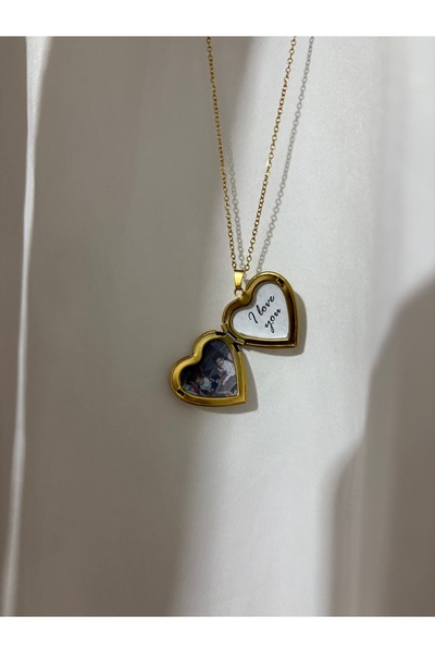 Çelik Kalpli Kapaklı Resimli Kolye - Sevdiklerinize Özel Hediye