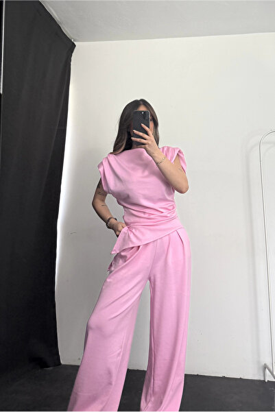 nona butik Costum drapat asimetric - roz