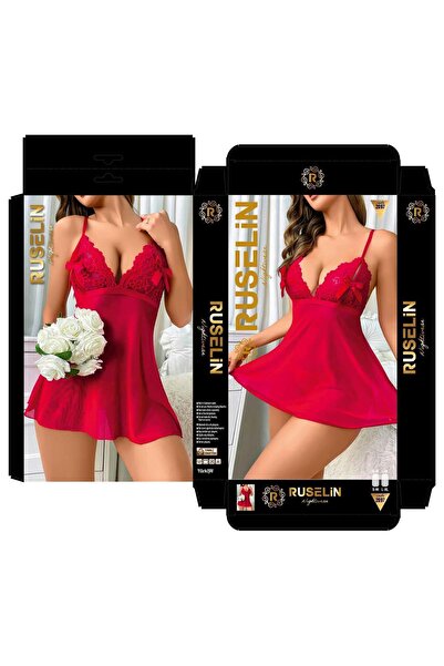 Modaley Giyim فستان نوم نسائي أنيق بتفاصيل دانتيل أحمر 5