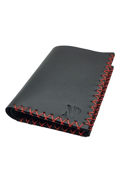 Natty Pell - Men's wallet, leather, red stitching in X, 6 slots, 12x9cm