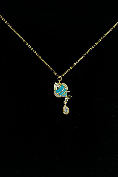 MİLSO قلادة من الفولاذ مع تفاصيل حجرية متدلية على شكل سمكة باللون الأزرق