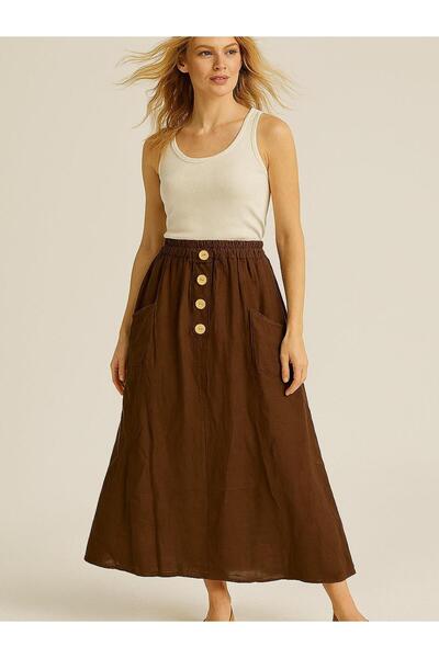 Butik İtalyan Keten Etek - KAHVERENGİ